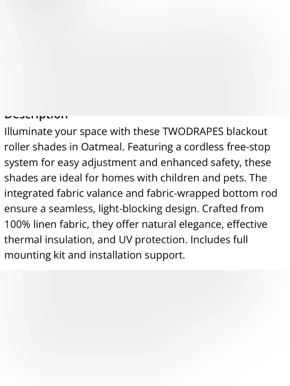 Cordless Roller Shades 100% Linen Fabric UV Protection - OATMEAL
